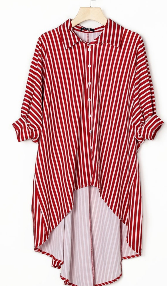 Striped Batwing sleeve Dip Hem Top